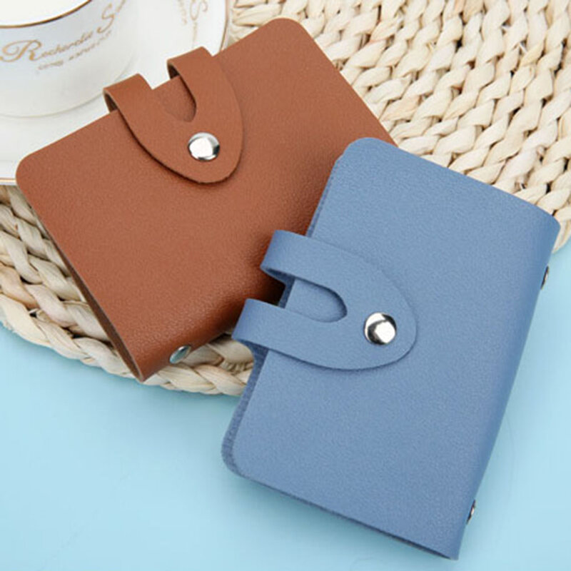 1pc Vintage Leather 24 Slots Card Case Business ID Card Storage Holder Bag Fashion PU Card Protective Cover Passport Card Wallet