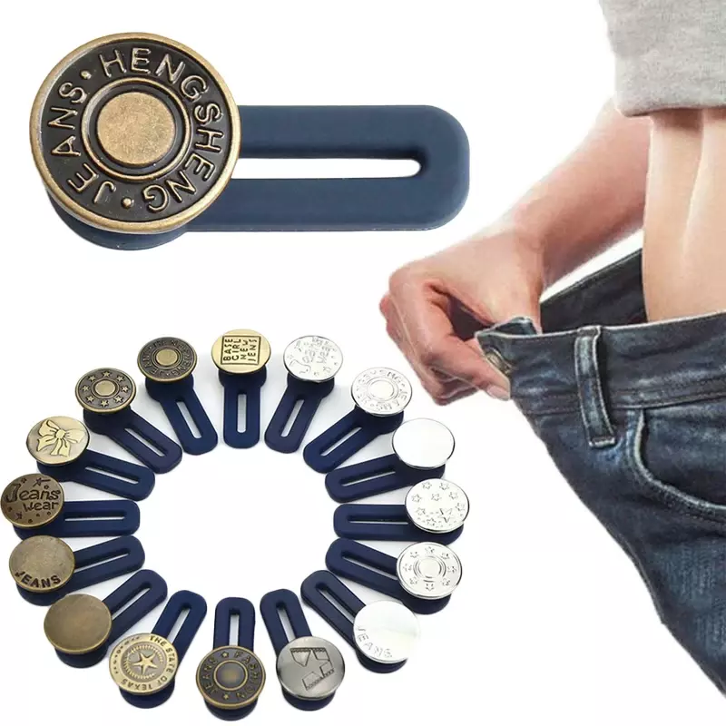 Nowy 5-częściowy metalowy przedłużacz guzików do spodni Jeans swobodny do szycia regulowany wysuwany przedłużacz talii z paskiem