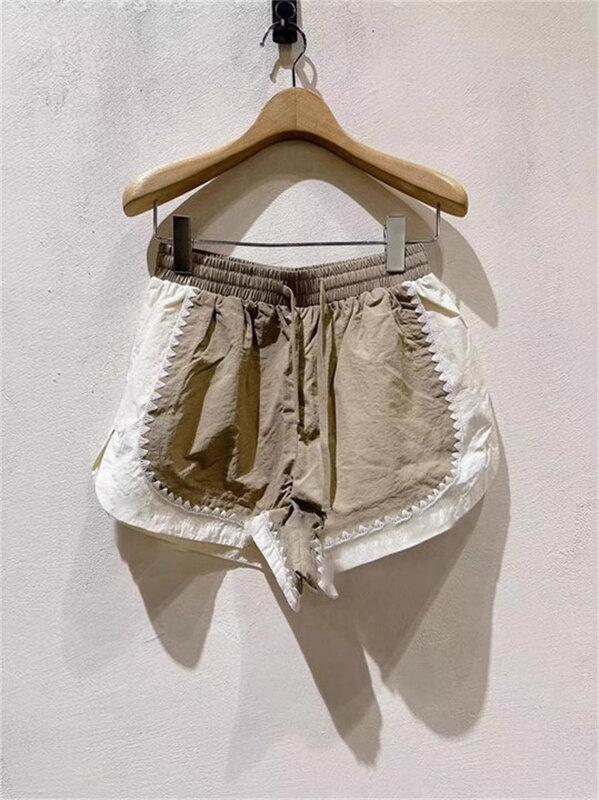 Damen Shorts Kontrast farben elastische Taille Kordel zug 2024 Sommer neue Damen lässig All-Match kurze Hosen