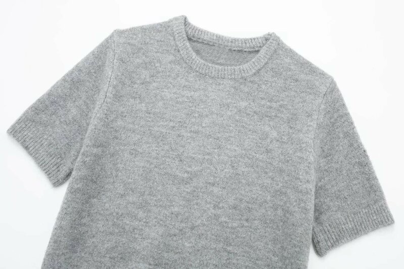 Suéter de punto con cuello redondo para mujer, Jersey informal versátil de manga corta, Tops elegantes, 2023