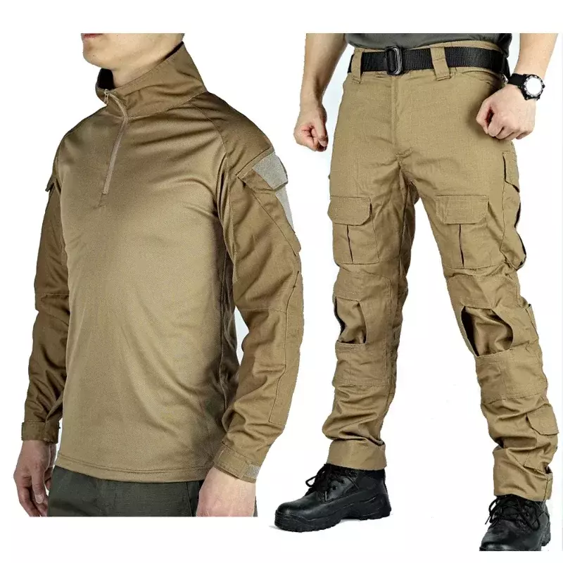 Mens Outdoor Sets Quick Drying Multiple Pockets Shirts Wear Resistant Cargo Pants Training 2 Pieces Set Male