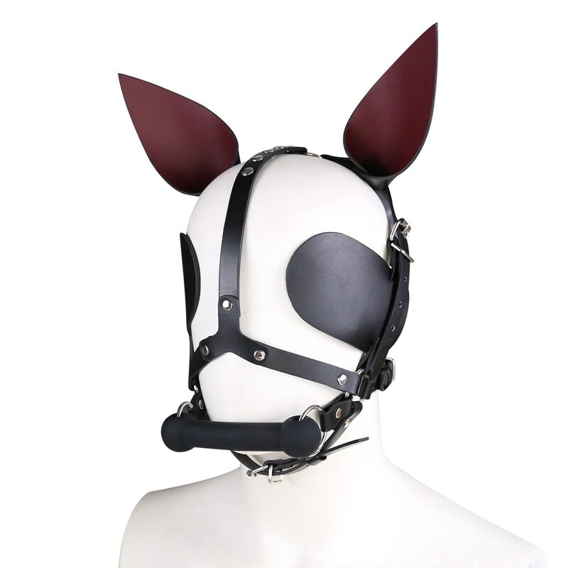 BDSM Adult Sex Toys Cowhide Head Mask Donkey Face Mouth Flail Mouth Plug Headgear Roleplay Punishment Toys for Women and Couples