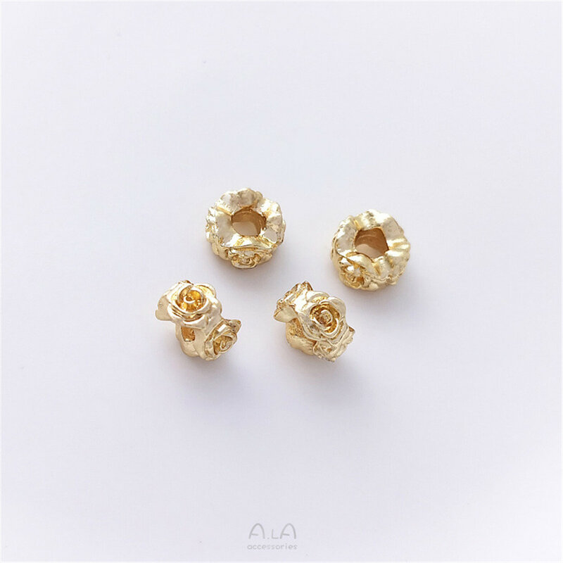 Guirnalda de rosas rellenas de oro de 14K, cuentas en forma de flor de agujero grande, pulsera de perlas enhebradas a mano, collar, accesorios de joyería DIY C313