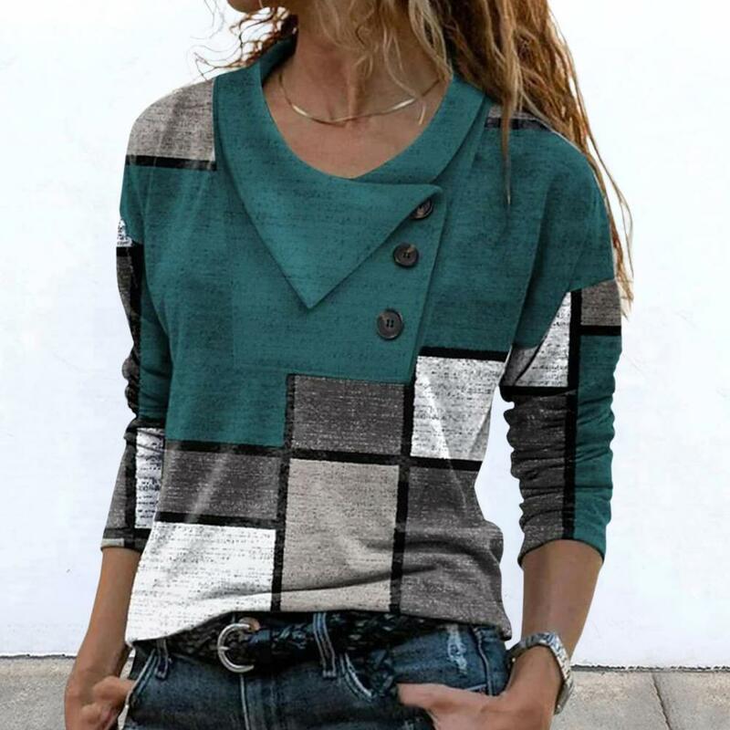 Jersey clásico de corte 3D, camisa holgada de Color geométrico con retales, tacto de piel, otoño