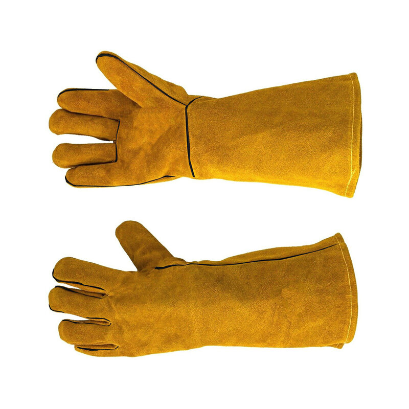 1 Paar flamm hemmende Schweiß handschuhe aus Rindsleder, hitze beständiger Metalls chweiß schutz, feuer hemmender Holzofen