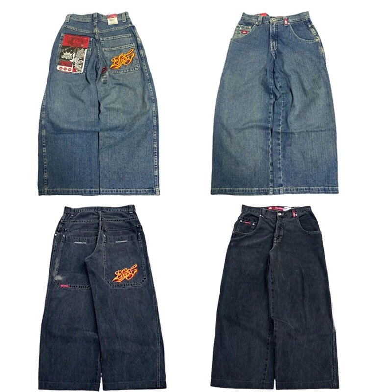 Джинсы-багги в стиле хип-хоп JNCO Y2K, уличная одежда, вышитые высококачественные джинсы, винтажные мужские и женские повседневные широкие джинсы в стиле Харадзюку 1920-х годов