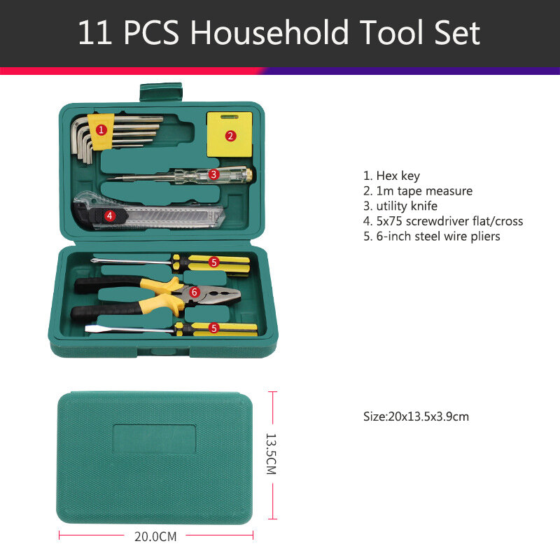 11 buah Kit pemeliharaan rumah tangga, Set alat kombinasi Manual, grup pemeliharaan perangkat keras rumah tangga