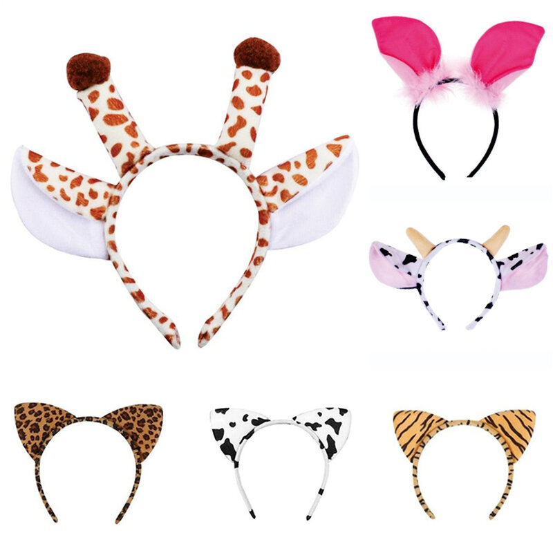 Diadema de jirafa y tigre para niños y adultos, diadema con orejas de animales, disfraz de Cosplay, banda para el pelo, decoración para fiesta de cumpleaños, 1 piezas