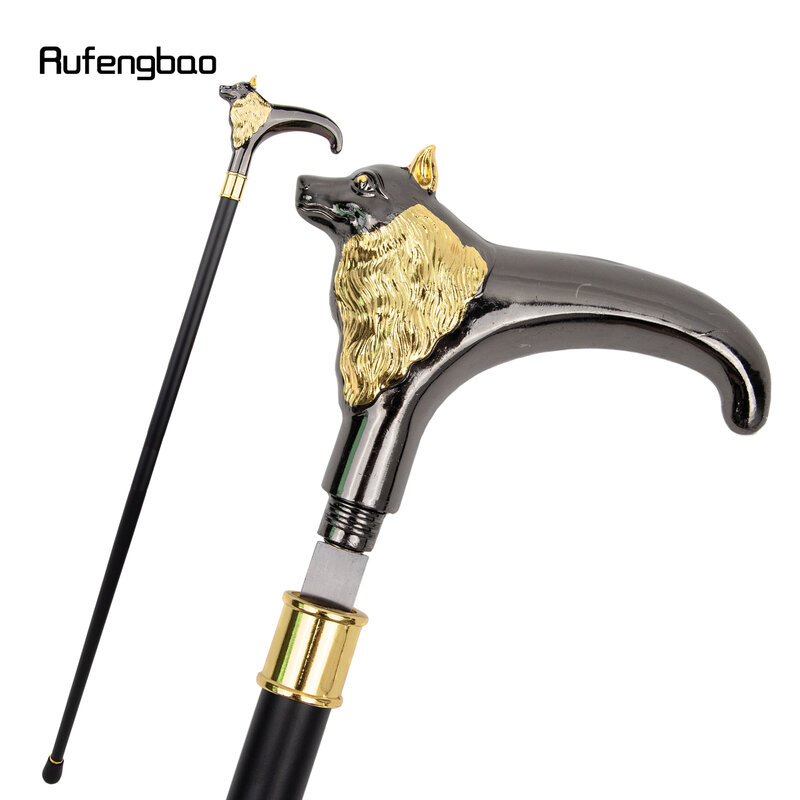 Gold Black Luxury Fox Single Joint Walking Stick with Hidden Plate Self Defense Fashion Cane Plate Cosplay Crosier Stick 93cm