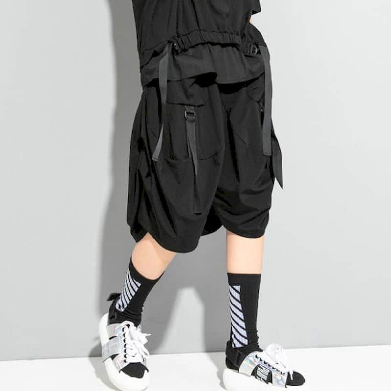 Шорты женские с пятиконечными перекрестными штанинами, повседневные винтажные свободные брюки-султанки в Корейском стиле, с эластичным поясом, большие размеры, на лето