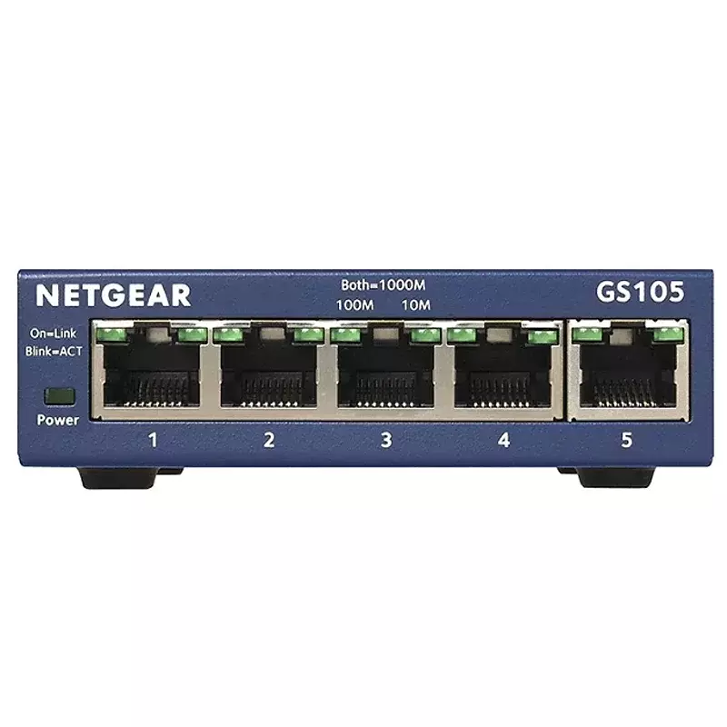 Netgear GS105 przełącznik gigabitowy 5-portowy 10/100/1000 gigabitowy Ethernet, przepustowość 10 Gbps, dom, biuro, niezarządzany przełącznik biurkowy,...