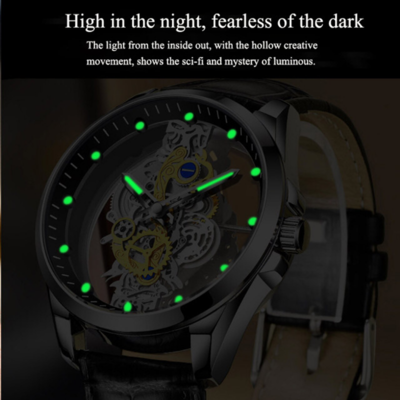 Watch Double-sided Hollowed-out Transparent Men's Automatic Retro Luxury Men's Net Red Business Waterproof Luminous Watch