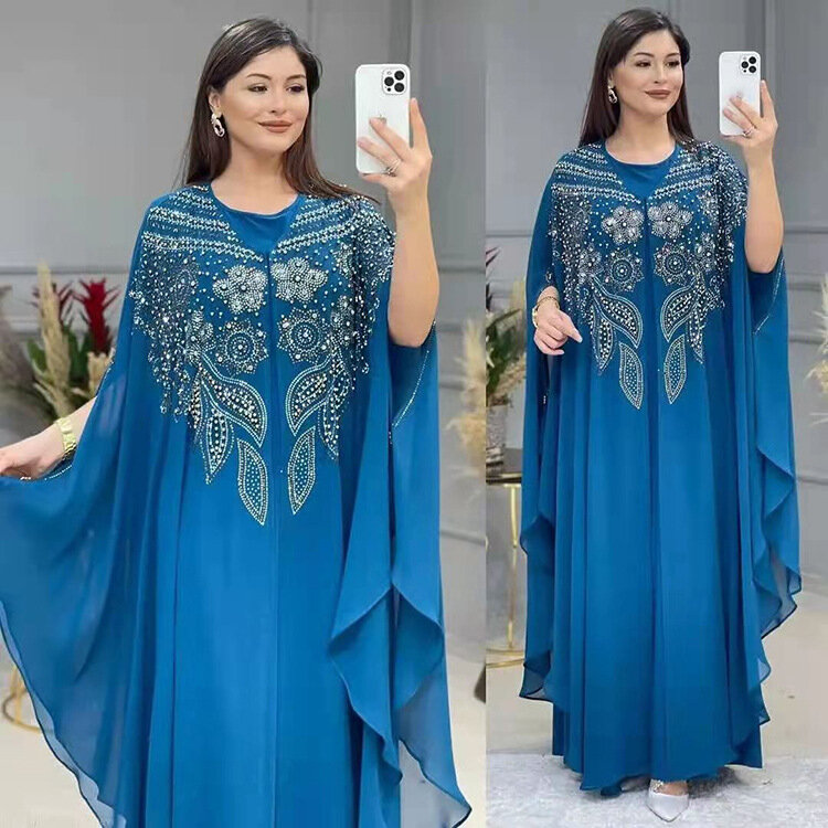 African Boubou 2 Piece Outfit Muslim Kaftan Abaya Dress Women Dubai Turkish Chiffon Party Dresses Elegant Evening Gown 2024 NEW