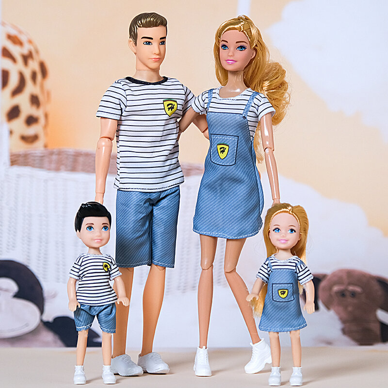 Строительная игрушка, семейная кукла, набор из 4 человек, мама, папа, дети, 30 см, полный комплект с одеждой для обучения, подарок на день рождения