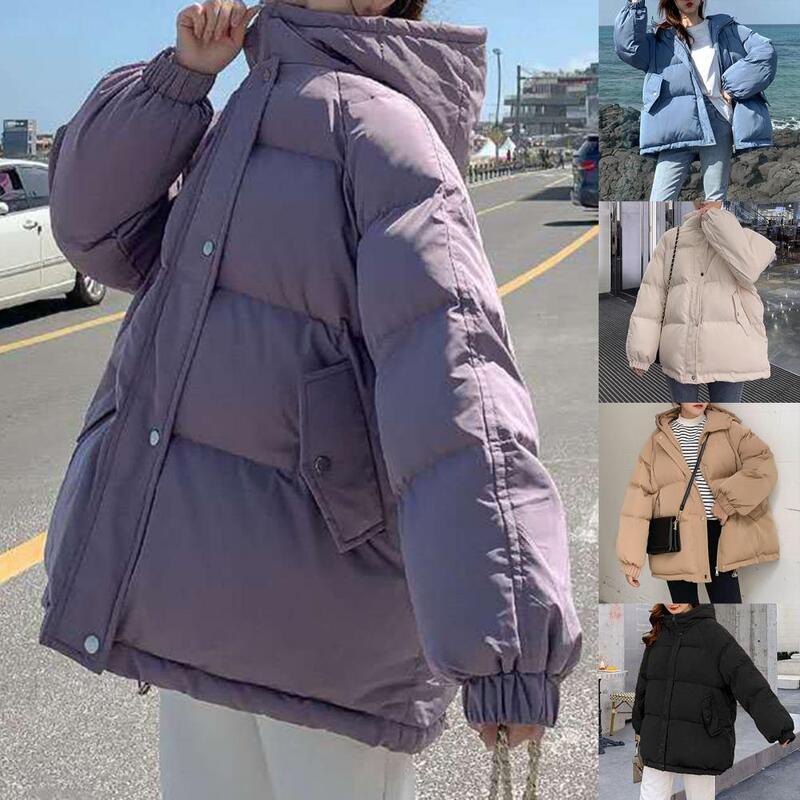 Women Coat  Buttons   Jacket Coat Long Sleeve Hooded Windproof Cotton Coat