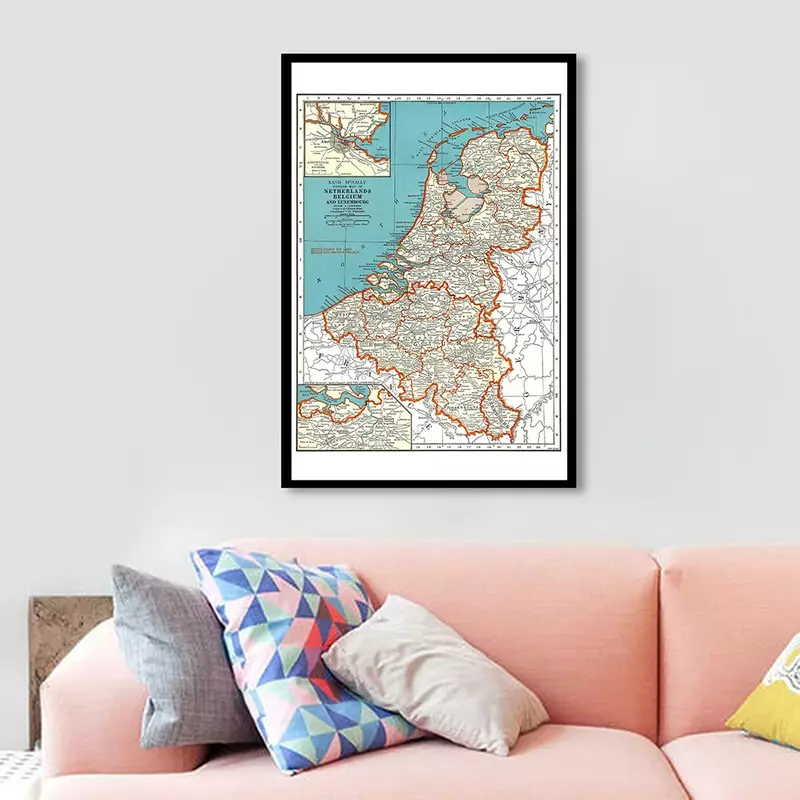 59*84cm Vintage Map of The Belgium and Netherlands s In 1936 Decorative Wall Poster Canvas Painting Home Decor School Supplies