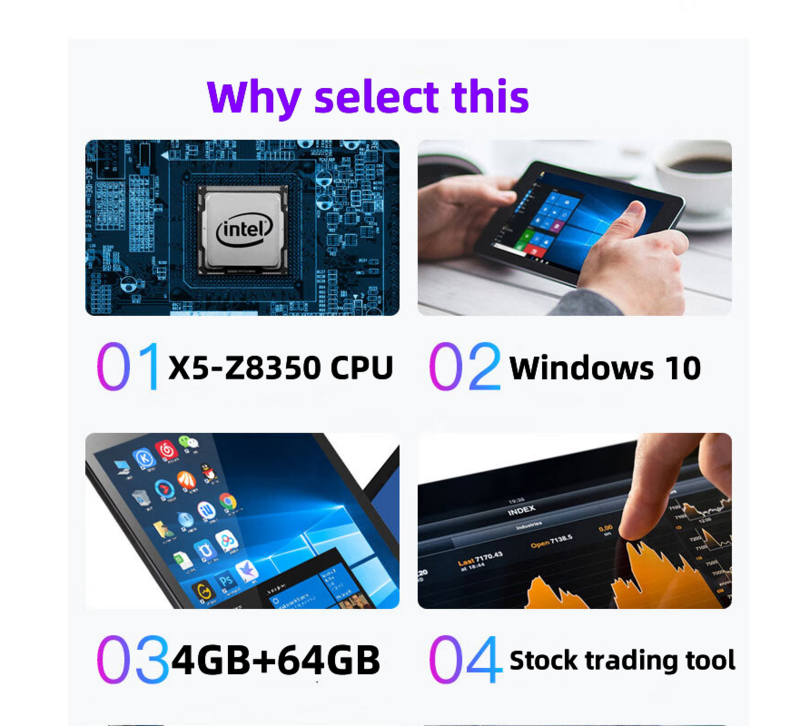 미니 태블릿 PC, 윈도우 10 쿼드 코어 Z8350 CPU, 1920x1200 IPS 와이파이 듀얼 카메라, 8 인치, 64 비트, X64 AR2, 4GB RAM, 64GB ROM, 최고 판매