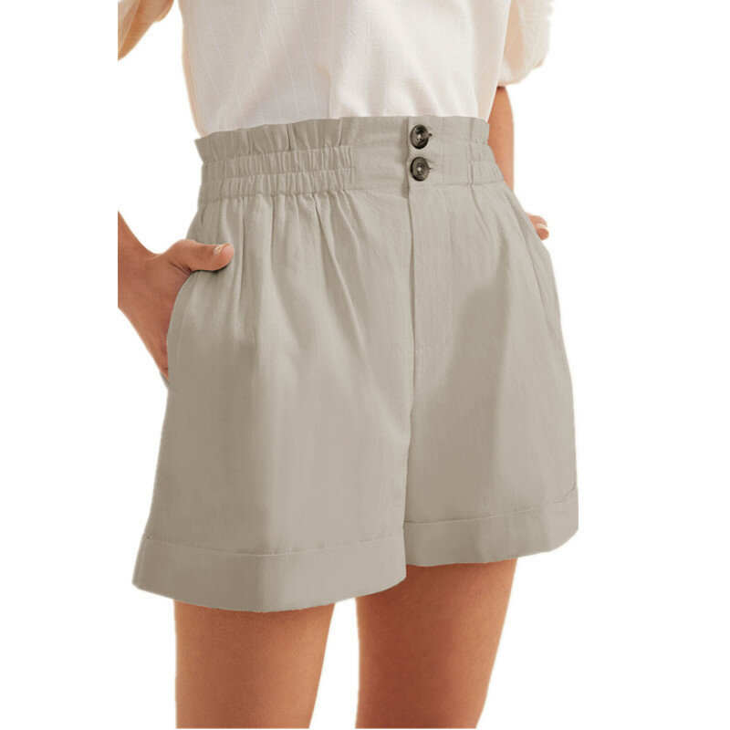 Spring and Summer New Women's Solid Color Elastic Buckle Zipper Plus Pocket Casual Shorts Female and Lady Short Pants