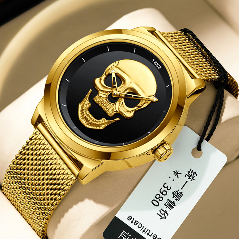 LIGE-Relógio de pulso de quartzo masculino com caixa, relógio masculino, marca de topo, grande relógio esportivo, aço militar, design em ouro, luxo