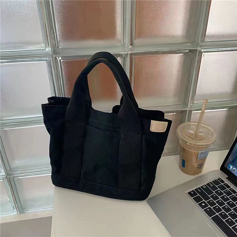 حقيبة حمل قماش بسيطة للنساء ، حقيبة يد أحادية اللون ، حقيبة يد كبيرة عادية ، حقيبة كتب عصرية للطلاب