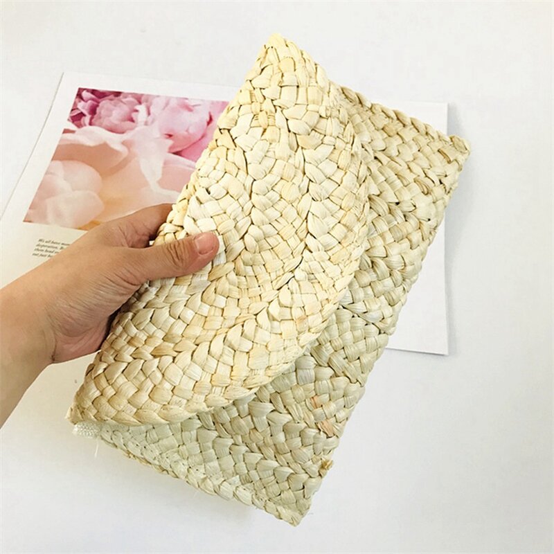 Bolso de hombro tejido hecho a mano con cáscara de maíz para mujer, bolso de paja