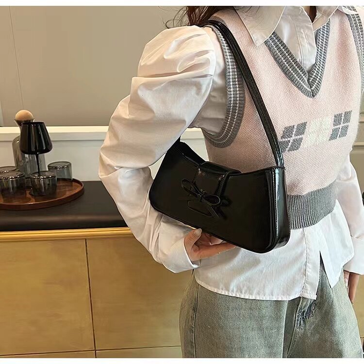 Busur tas ketiak kecil untuk wanita 2024 Y2K Korea Fashion Pu kulit wanita tas bahu Y2K tas tangan dan dompet