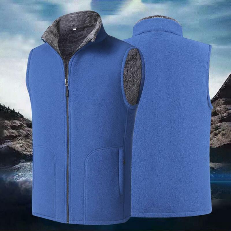 Chaleco de invierno sin mangas para hombre, abrigo grueso de lana de Color, mantiene el calor, protección del cuello, talla grande, uso diario