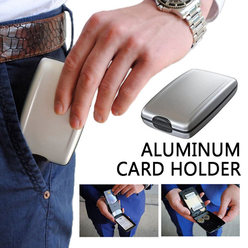 Portefeuille en acier inoxydable avec clip, technologie de sécurité antivol, porte-cartes bancaires, 10.5cm x 7cm x 3cm, nouveau, 2022