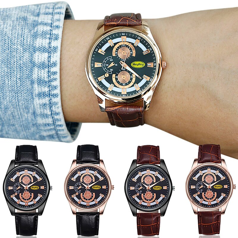 Модные мужские наручные часы, простые кварцевые часы с кожаным ремешком, деловые повседневные аксессуары для одежды, Универсальные часы, мужские часы