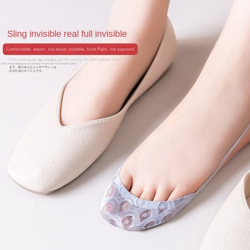 Invisible Half-Palm Boat Socks Women Summer Thin Shallow Mouth Suspender Socks Silicone Non-Slip for High Heels Shoes