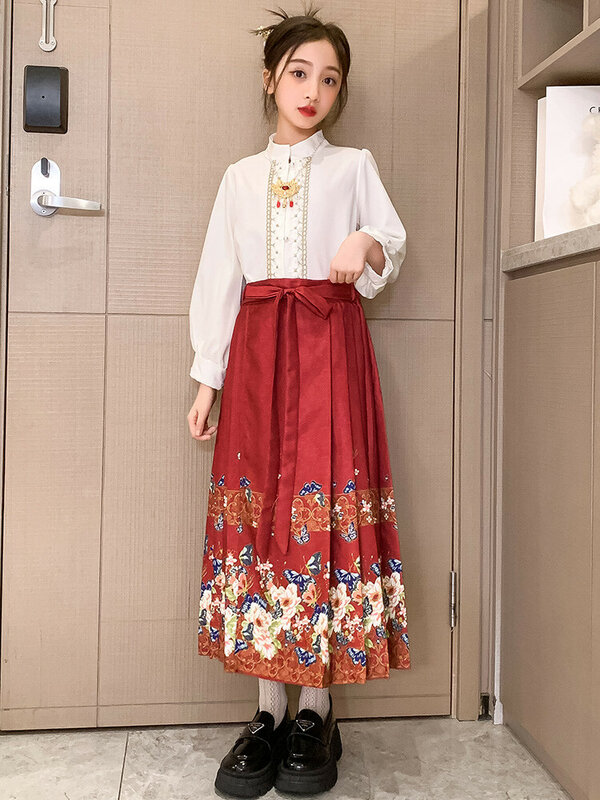 Rok Ru gaya kuno baru anak perempuan Hanfu, pakaian Republik Tiongkok, pertunjukan Hari Nasional anak-anak tipis musim semi dan musim gugur