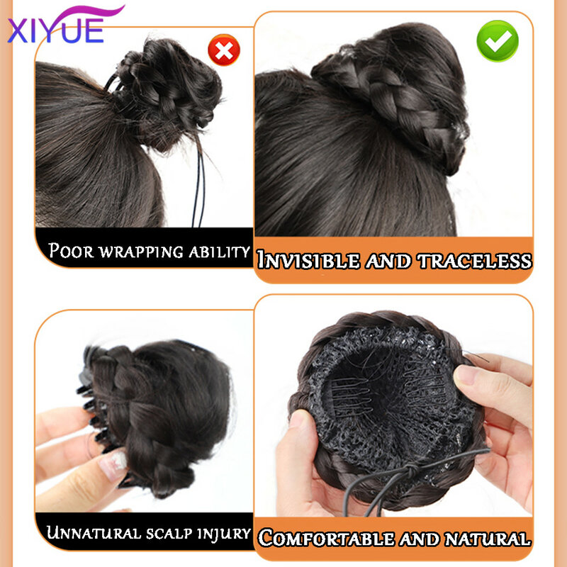 XIYUE   Cat Ear False Hair Ball Head Wig Female Synthetic Hair Increase Volume Fluffy Cow Horn Wrap Ball Head