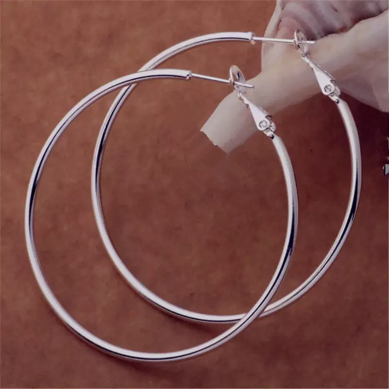 Hot Charms 925 Sterling Silver Classic 5-8CM Big Circle Hoop Earrings for Women Party Wedding Jewelry Fashion Christmas Gifts