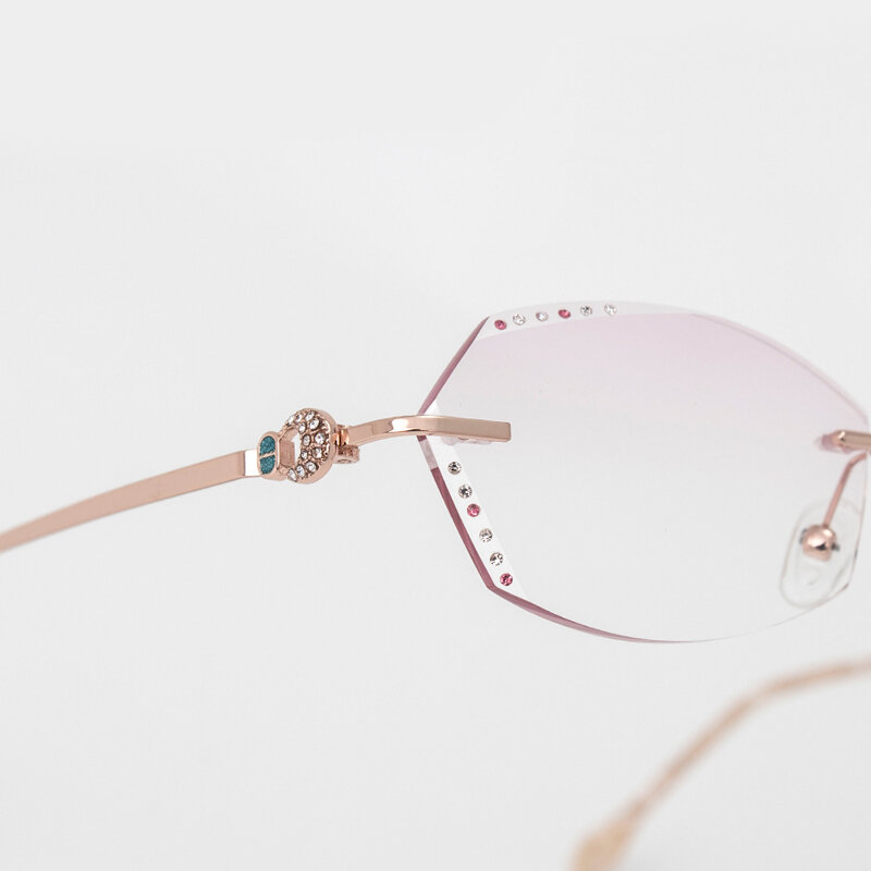 Diamentowe soczewki damskie okulary diamentowe luksusowe okulary na receptę krótkowzroczność czytanie Gradient różowo-kolorowy Eyewaer