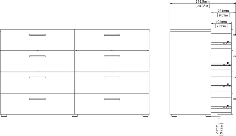 Tvilum 8 Drawer Double Dresser, 15.85" D x 55.12" W x 32.17" H, Black Matte