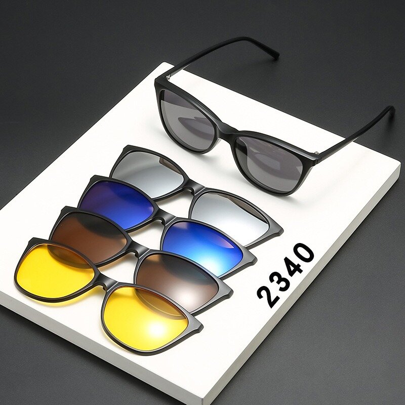Quadro de óculos magnéticos polarizados para mulheres, óculos com clip on, espetáculo masculino, óculos UV400, 2340, 5 pcs