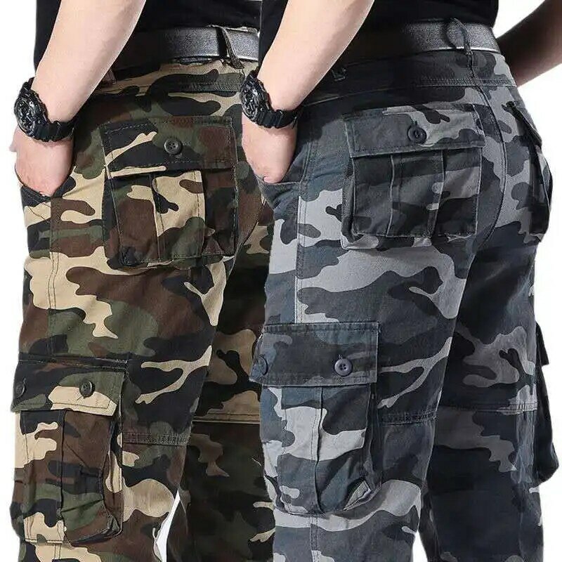 Штаны карго Camouflag мужские, уличные боевые комбинезоны в стиле милитари для работы, прямые тактические брюки, Мешковатые повседневные хлопковые брюки с несколькими карманами