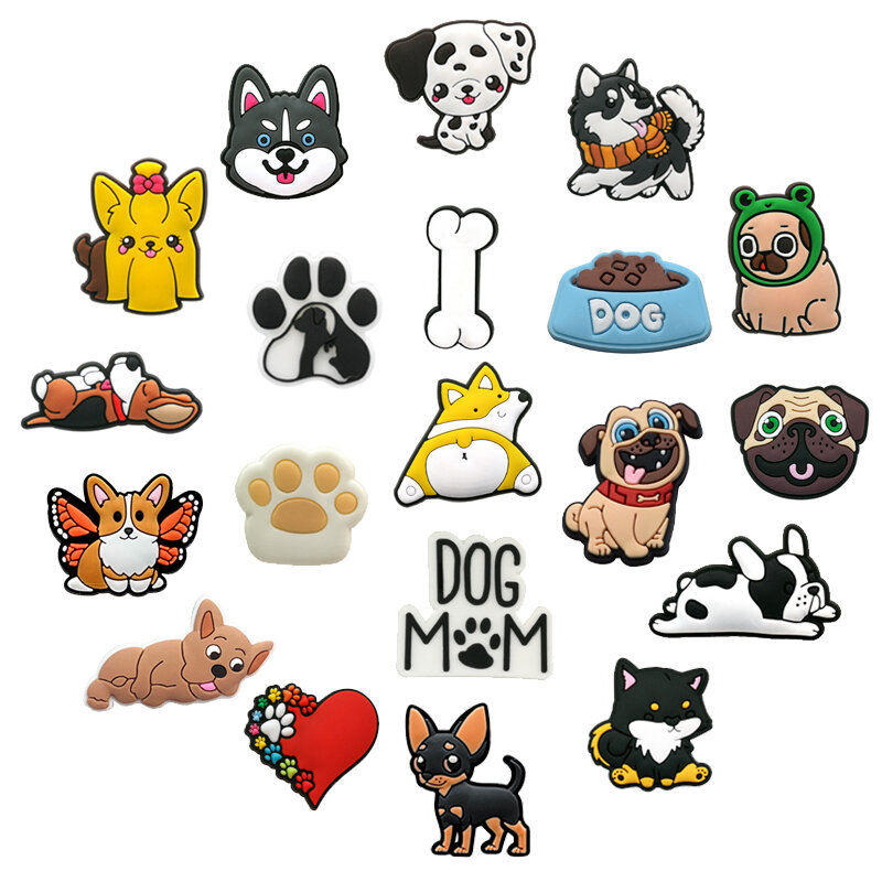 New Arrival Sales 1Pcs PVC Cute Dog Shoe Charms Pin for Croc Accessories Sandals Wristband Decorations Kids Party Gifts