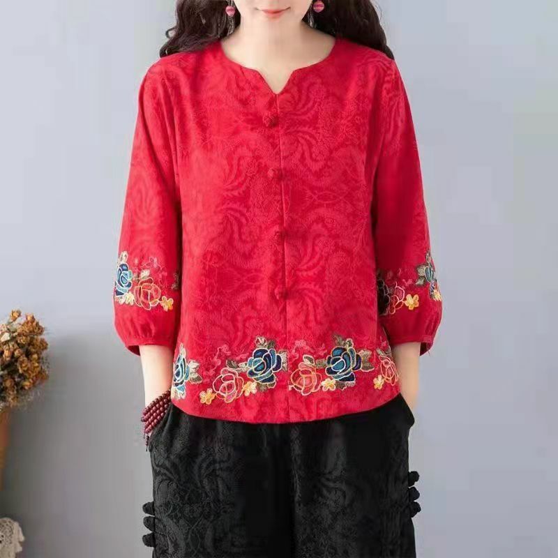 Chaqueta de estilo chino bordado para mujer, abrigo corto étnico Hanfu negro, traje Tang, Tops Vintage, cuello alto, novedad de otoño e invierno