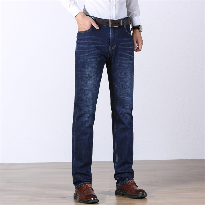 Celana Jeans pria, celana Denim lurus kasual bisnis musim semi kualitas tinggi, celana sedikit elastis 28-40