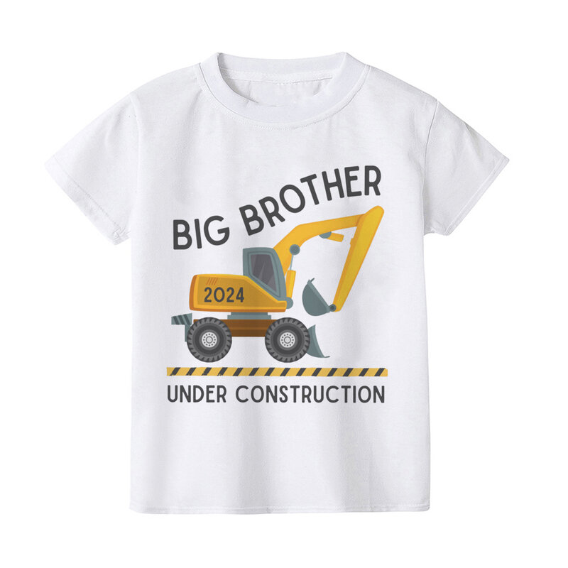 Promoted To Big Brother 2024 Dinosaur Print T-shirt Baby Announcement T Shirt Girls Outfit Tops Toddler Tshirt Summer Clothes