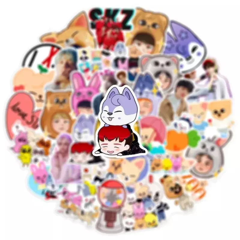 MINISO 50pcs Skz Fans Stickers Scrapbooking Laptop Notebook Cartoon Suitcase Graffiti Sticker Decals for Kids Girl Stray Gifts