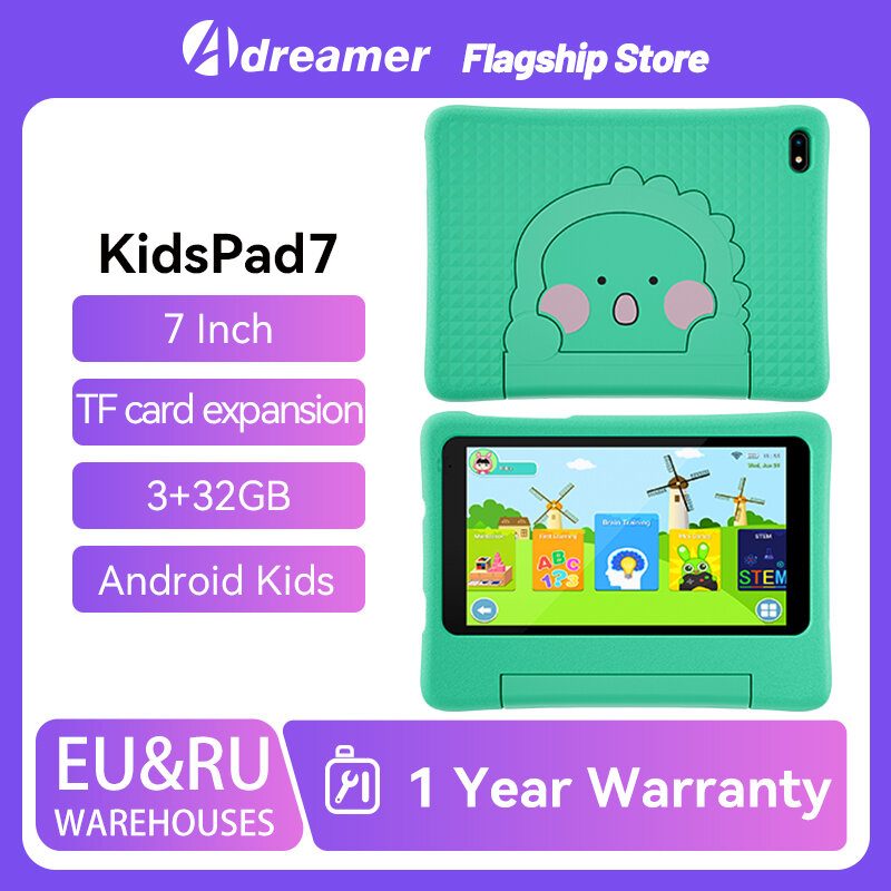 Adreamer Tablet anak-anak, 7 "anak 3GB + 32GB Quad Core Android13 WIFI Google Play untuk anak-anak di Ibrani casing tahan anak-anak 3000mA