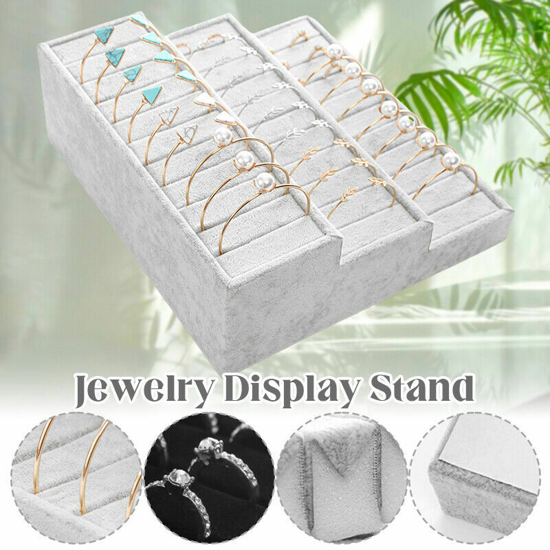 Caja de terciopelo de 3 capas para joyería, organizador de almacenamiento de exhibición de anillos, estante, vitrina