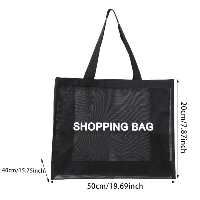 透明ナイロンメッシュショッピングバッグ,大容量,ワンショルダー,通気性のあるビーチバッグ,旅行
