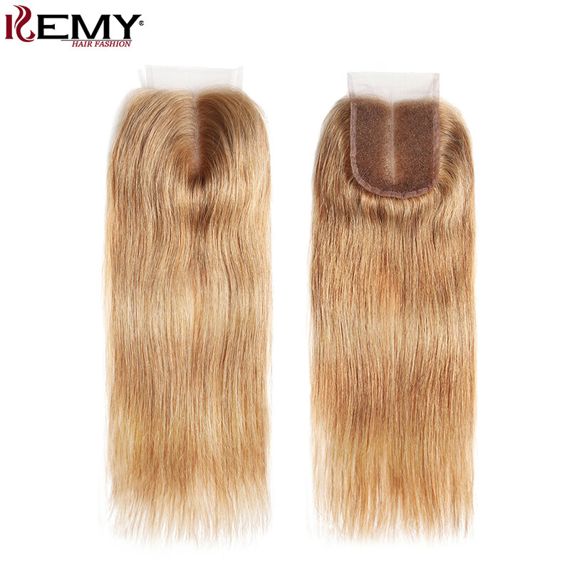 Bundel rambut manusia lurus dengan penutup rambut berwarna Pirang madu 3 bundel dengan penutup bundel rambut Remy Brasil