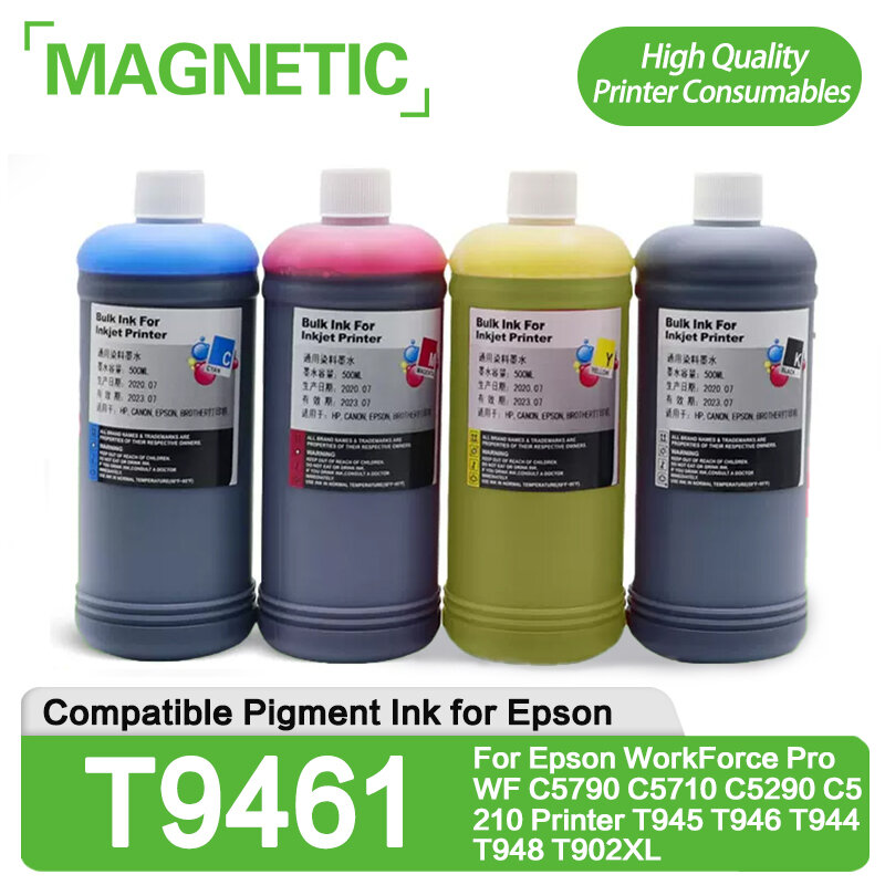 Tinta do pigmento para Epson WorkForce Pro, T9461, T9451, T9441, WF, C5790, C5710, C5290, C5210, T945, T946, T944, T948, T902XL, novo, 500ml