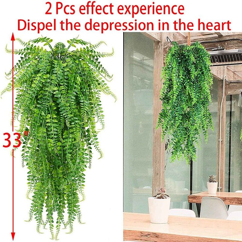 8 Pcs Artificial Hanging Ferns Plants Vine Fake Ivy Boston Fern Hanging Plant Outdoor UV Resistant Plastic Plants