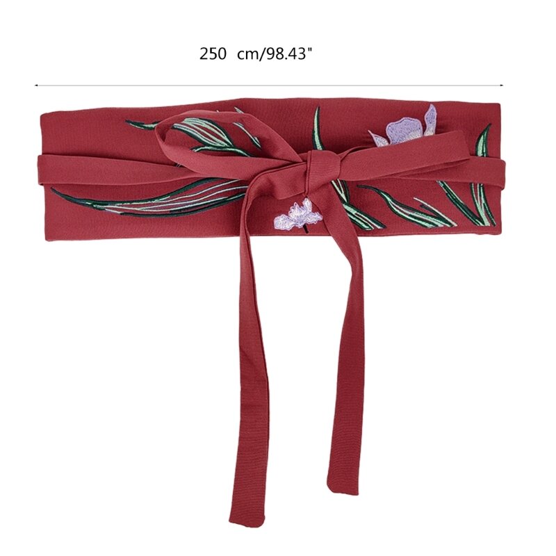 Chinese Mamianqun Hanfu-kledingtailleband met borduurwerk, brede stropdasriem met orchideebloempatroon voor Mamianqun