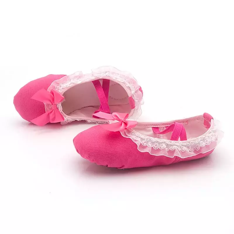 Zapatos de baile de Ballet para niños y niñas, zapatillas Kawaii de encaje con lazo, suela suave de lona, para adultos